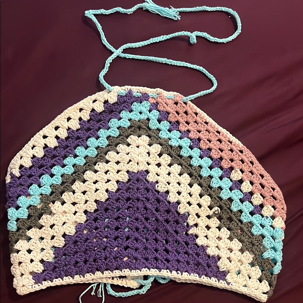Crochet Halter Top in Purple and Cream